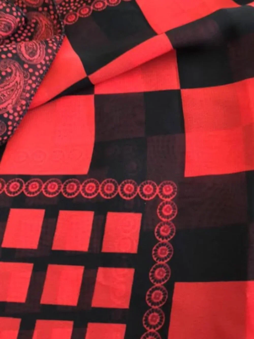 Red Black Paisley and Checkered Scarf